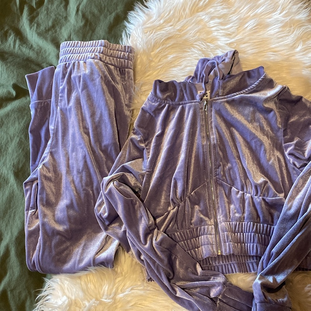 Cropped Purple Velour Tracksuit